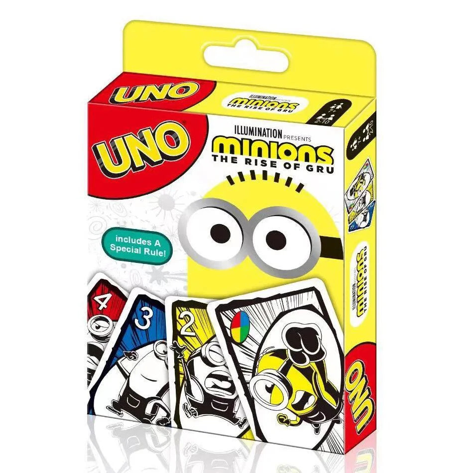 Game Uno with all versions: Pokemon, Paw Patrol, Super Mario, Minecraft, Harry Potter, Barbie, Minions, Star Wars, Avengers, Cars, Anime, and Frozen.