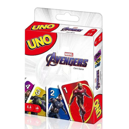 Game Uno with all versions: Pokemon, Paw Patrol, Super Mario, Minecraft, Harry Potter, Barbie, Minions, Star Wars, Avengers, Cars, Anime, and Frozen.